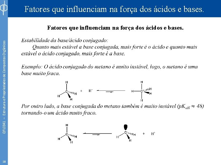 Fatores que influenciam na força dos ácidos e bases. QFL 0341 – Estrutura e