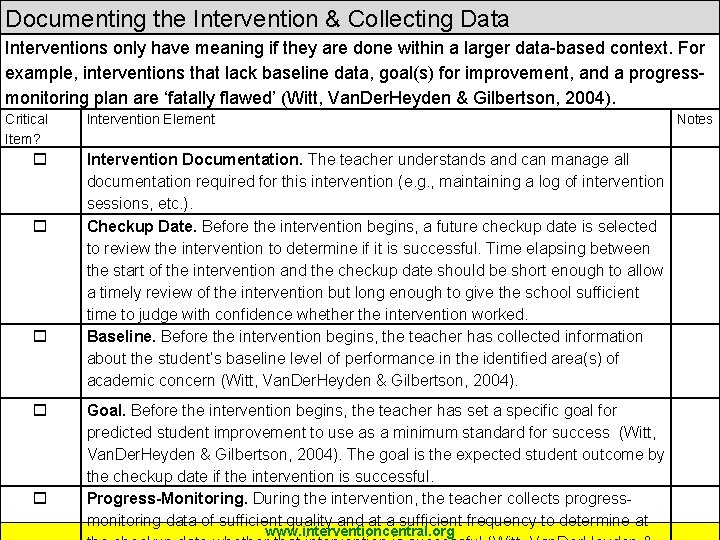 Response Intervention Documenting the Intervention &to. Collecting Data Interventions only have meaning if they