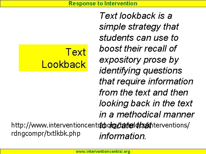 Response to Intervention Text lookback is a simple strategy that students can use to