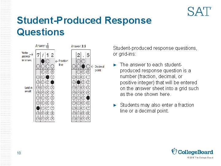 Student-Produced Response Questions Student-produced response questions, or grid-ins: ► The answer to each studentproduced