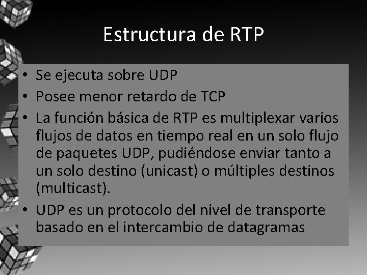 Protocolo Rtp Protocolo RTP Realtime Transport Protocol RTP Fue creado