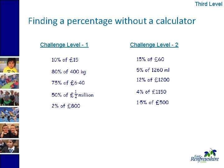 Third Level Finding a percentage without a calculator Challenge Level - 1 Challenge Level