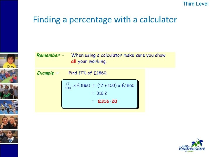 Third Level Finding a percentage with a calculator 