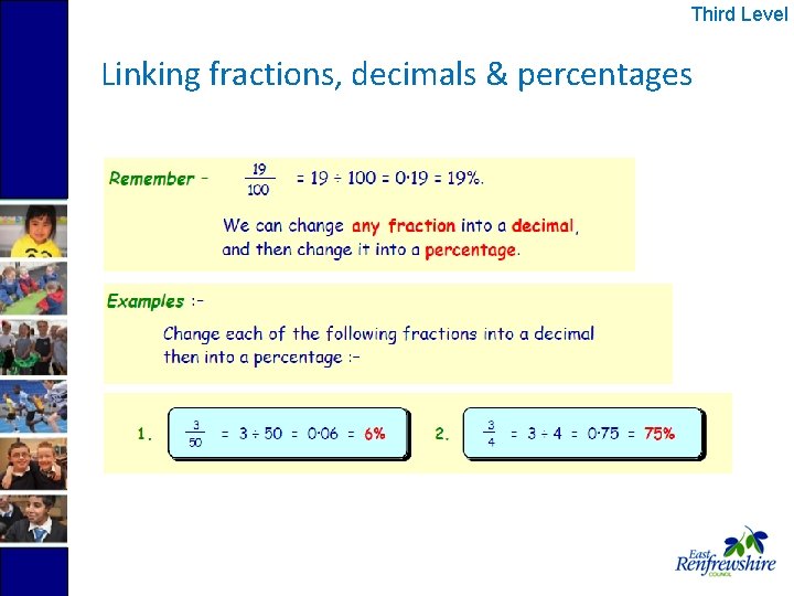 Third Level Linking fractions, decimals & percentages 
