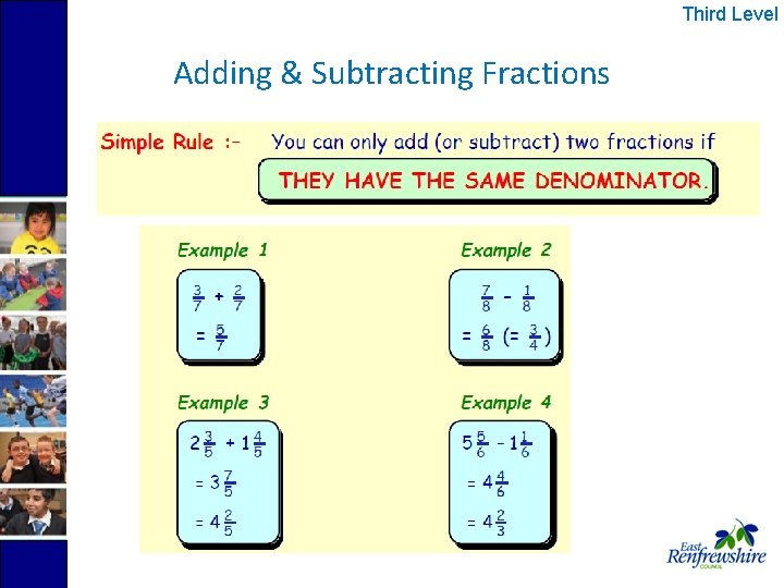 Third Level Adding & Subtracting Fractions 
