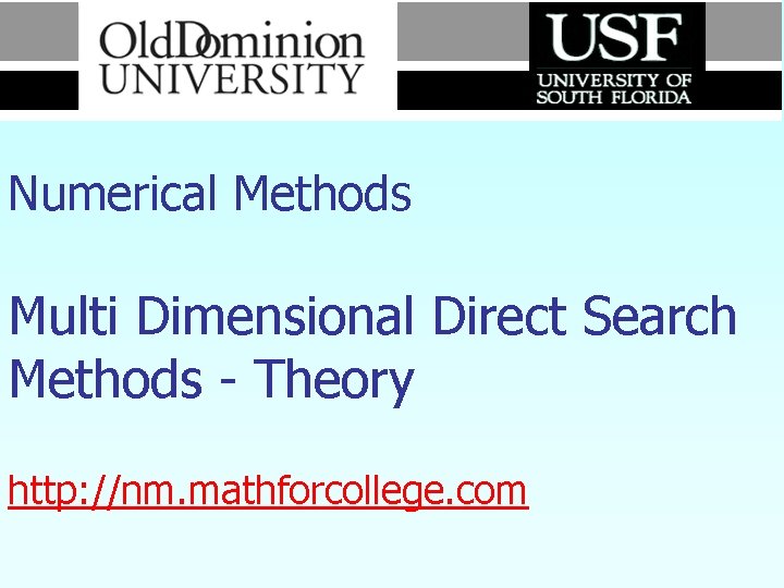 Numerical Methods Multi Dimensional Direct Search Methods - Theory http: //nm. mathforcollege. com 