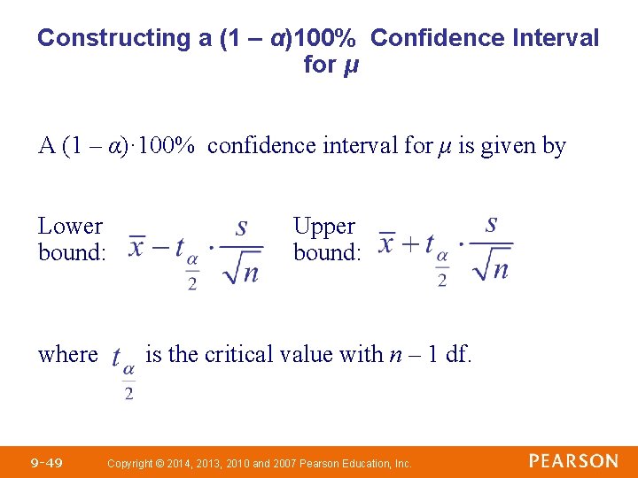 Constructing a (1 – α)100% Confidence Interval for μ A (1 – α)· 100%