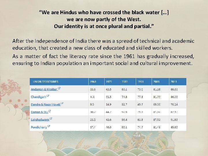 “We are Hindus who have crossed the black water […] we are now partly