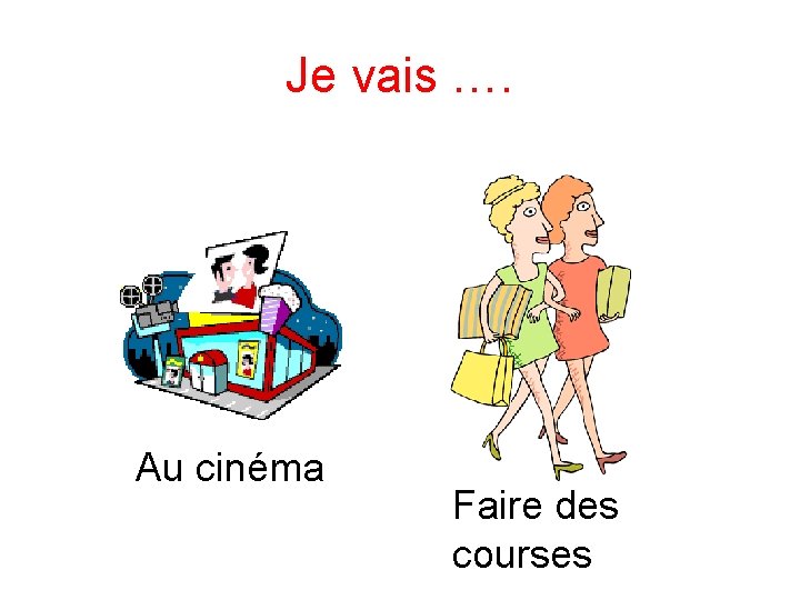 Je vais …. Au cinéma Faire des courses 