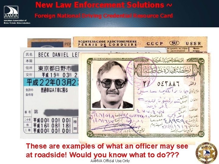 New Law Enforcement Solutions ~ Foreign National Driving Credential Resource Card These are examples New Law Enforcement Solutions ~ Foreign National Driving Credential Resource Card These are examples
