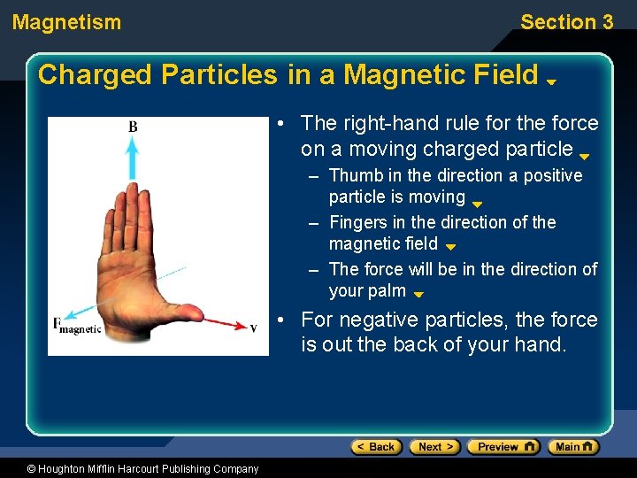 Magnetism Section 3 Charged Particles in a Magnetic Field • The right-hand rule for