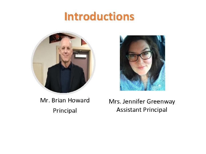 Introductions Mr. Brian Howard Principal Mrs. Jennifer Greenway Assistant Principal 