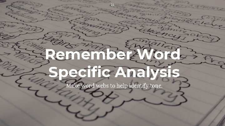 21 Remember Word Specific Analysis Make word webs to help identify tone. 