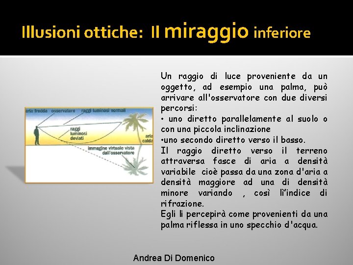 Illusioni ottiche: Il miraggio inferiore Un raggio di luce proveniente da un oggetto, ad