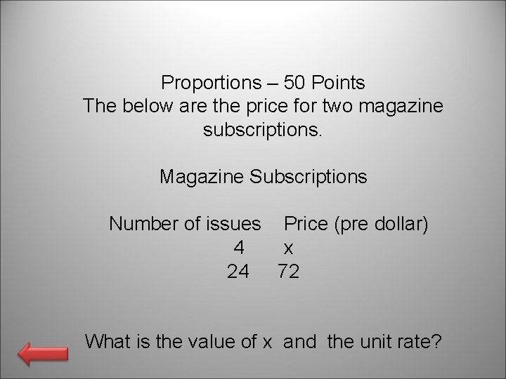 Proportions – 50 Points The below are the price for two magazine subscriptions. Magazine