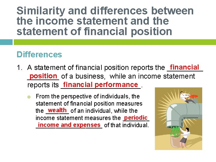Similarity and differences between the income statement and the statement of financial position Differences