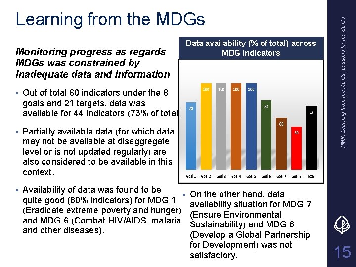 Monitoring progress as regards MDGs was constrained by inadequate data and information § Out