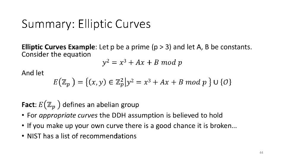 Summary: Elliptic Curves • 44 