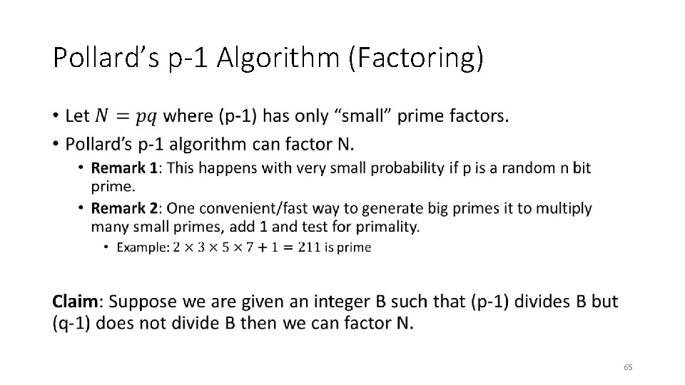 Pollard’s p-1 Algorithm (Factoring) • 65 