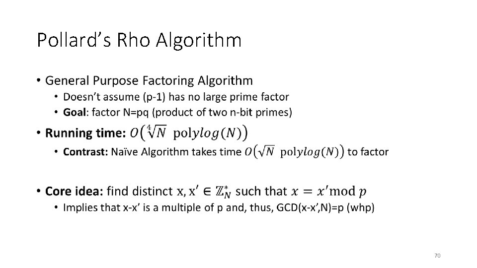 Pollard’s Rho Algorithm • 70 