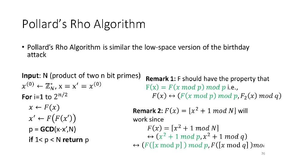 Pollard’s Rho Algorithm • 76 