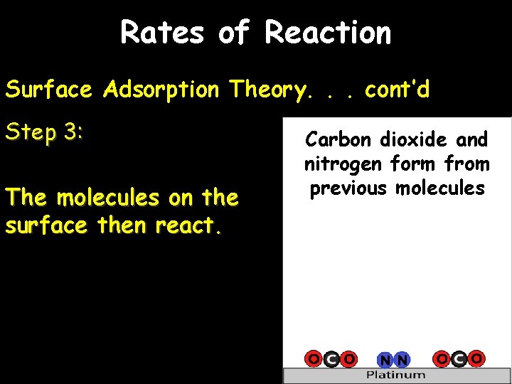 Rates of Reaction Surface Adsorption Theory. . . cont’d Step 3: The molecules on