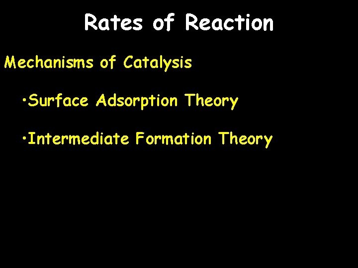 Rates of Reaction Mechanisms of Catalysis • Surface Adsorption Theory • Intermediate Formation Theory