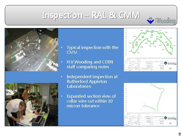 Inspection – RAL & CMM • Typical inspection with the CMM • H. V.