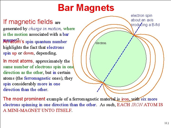 Bar Magnets electron spin about an axis producing a B-fld If magnetic fields are Bar Magnets electron spin about an axis producing a B-fld If magnetic fields are