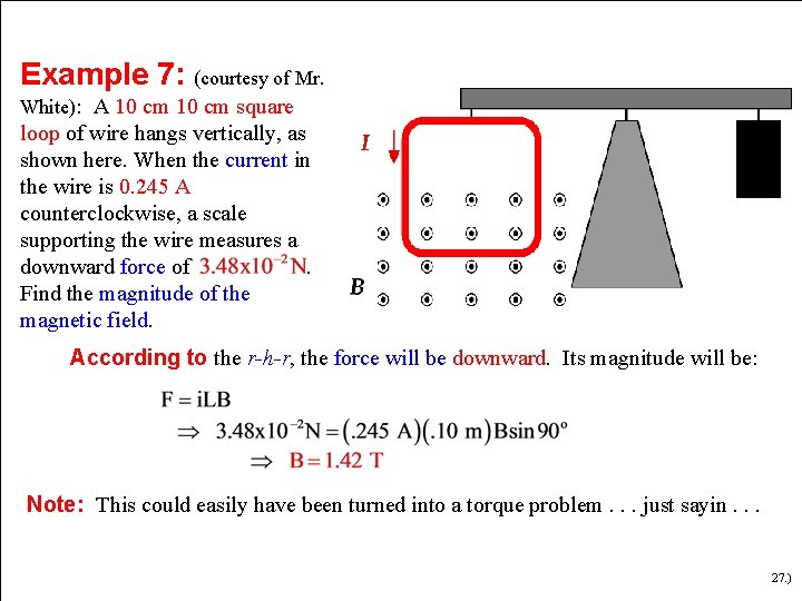 Example 7: (courtesy of Mr. White): A 10 cm square loop of wire hangs Example 7: (courtesy of Mr. White): A 10 cm square loop of wire hangs
