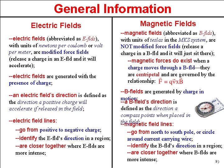 General Information Electric Fields --electric fields (abbreviated as E-flds), with units of newtons per General Information Electric Fields --electric fields (abbreviated as E-flds), with units of newtons per