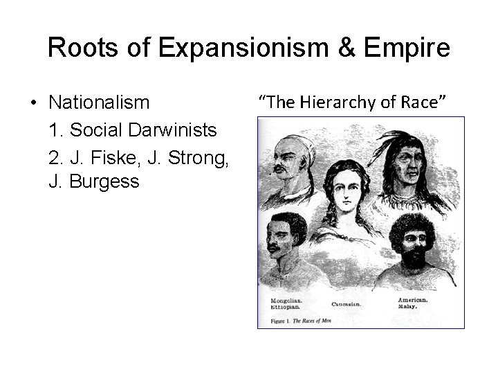 Roots of Expansionism & Empire • Nationalism 1. Social Darwinists 2. J. Fiske, J.