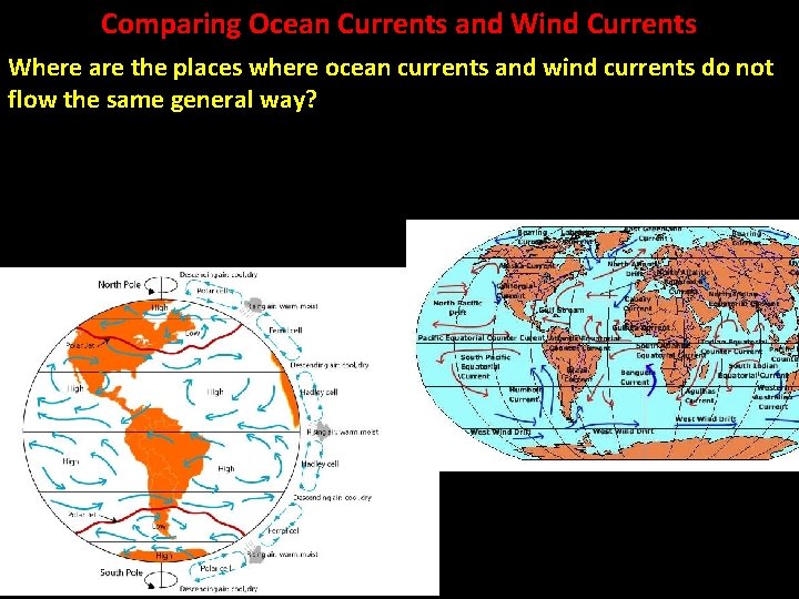Comparing Ocean Currents and Wind Currents Where are the places where ocean currents and