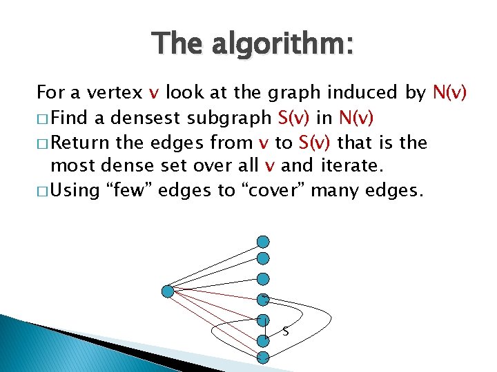 The algorithm: For a vertex v look at the graph induced by N(v) �