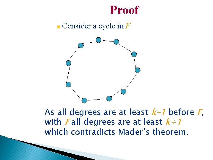 Proof Consider a cycle in F As all degrees are at least k-1 before