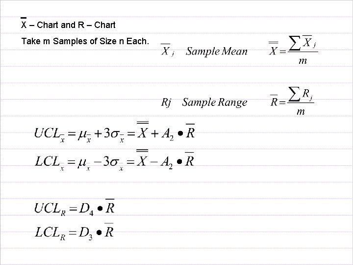 X – Chart and R – Chart Take m Samples of Size n Each.