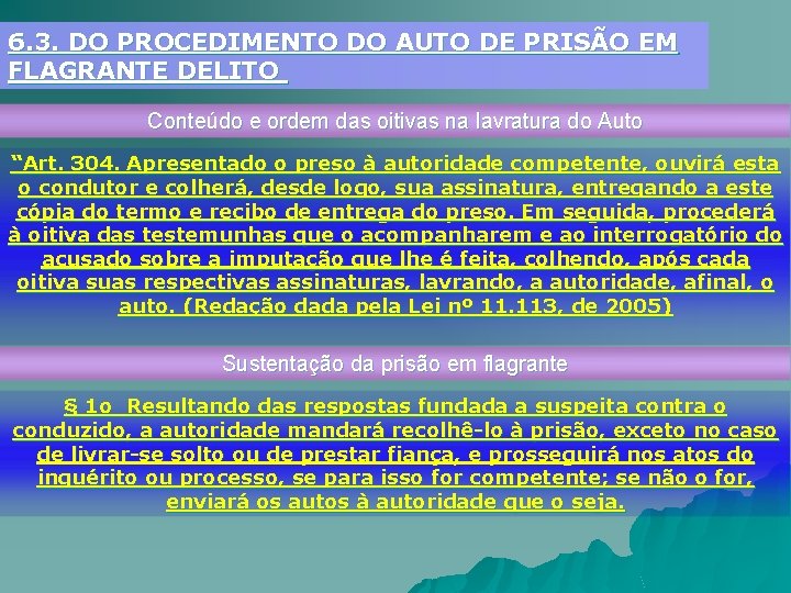 6. 3. DO PROCEDIMENTO DO AUTO DE PRISÃO EM FLAGRANTE DELITO Conteúdo e ordem