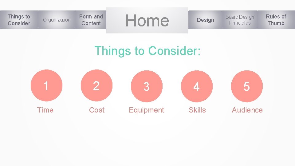 Things to Consider Organization Form and Content Home Design Basic Design Principles Things to