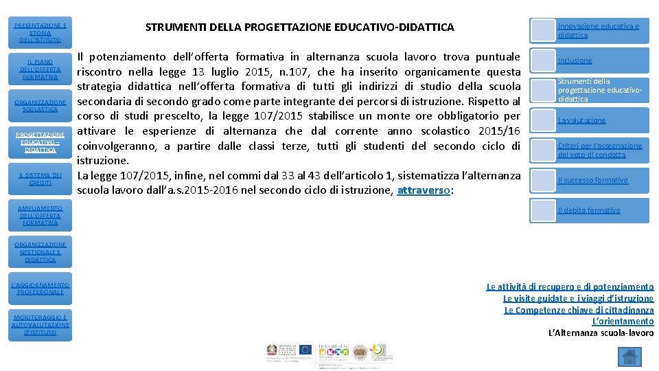 PRESENTAZIONE E STORIA DELL’ISTITUTO IL PIANO DELL’OFFERTA FORMATIVA ORGANIZZAZIONE SCOLASTICA PROGETTAZIONE EDUCATIVO – DIDATTICA