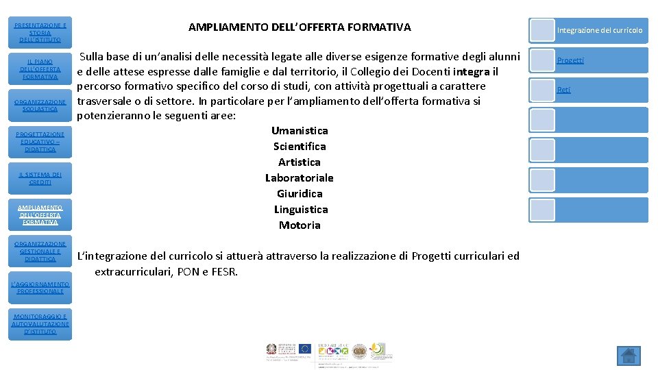 PRESENTAZIONE E STORIA DELL’ISTITUTO IL PIANO DELL’OFFERTA FORMATIVA ORGANIZZAZIONE SCOLASTICA PROGETTAZIONE EDUCATIVO – DIDATTICA