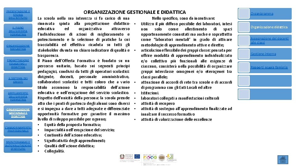 PRESENTAZIONE E STORIA DELL’ISTITUTO IL PIANO DELL’OFFERTA FORMATIVA ORGANIZZAZIONE SCOLASTICA PROGETTAZIONE EDUCATIVO – DIDATTICA