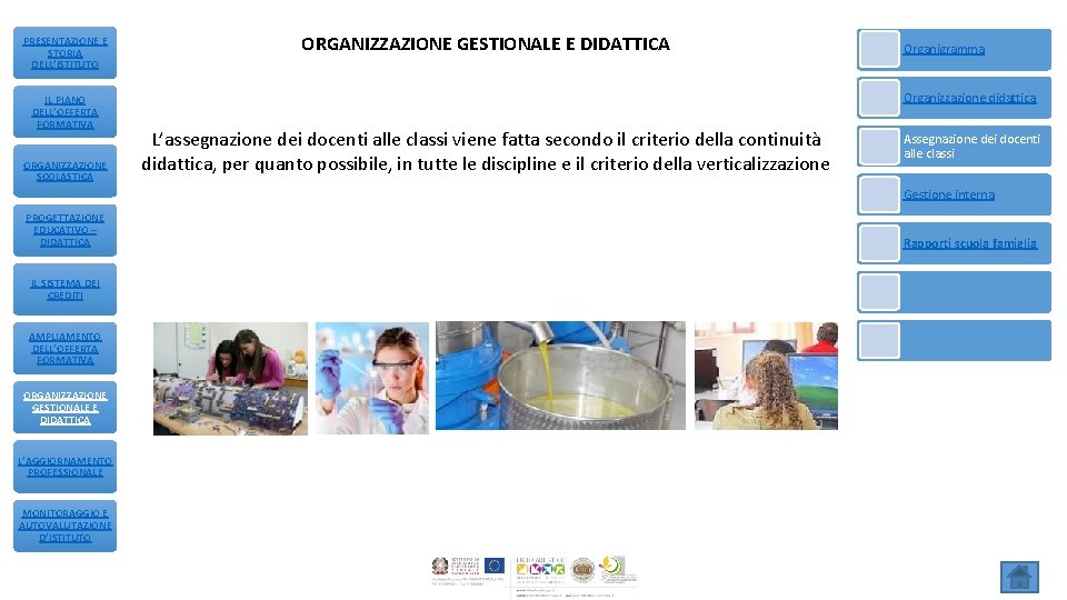 PRESENTAZIONE E STORIA DELL’ISTITUTO IL PIANO DELL’OFFERTA FORMATIVA ORGANIZZAZIONE SCOLASTICA ORGANIZZAZIONE GESTIONALE E DIDATTICA