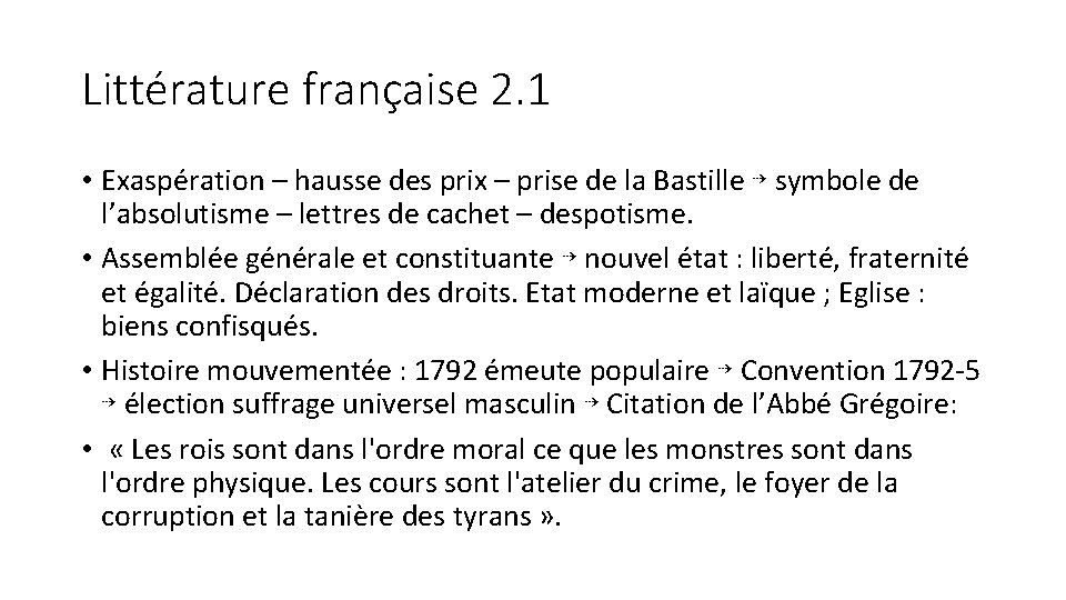 Littérature française 2. 1 • Exaspération – hausse des prix – prise de la