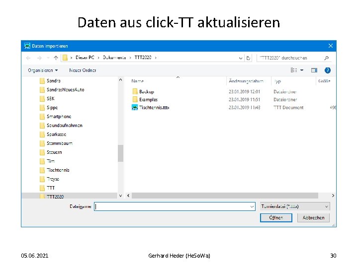 Daten aus click-TT aktualisieren 05. 06. 2021 Gerhard Heder (He. So. Wa) 30 