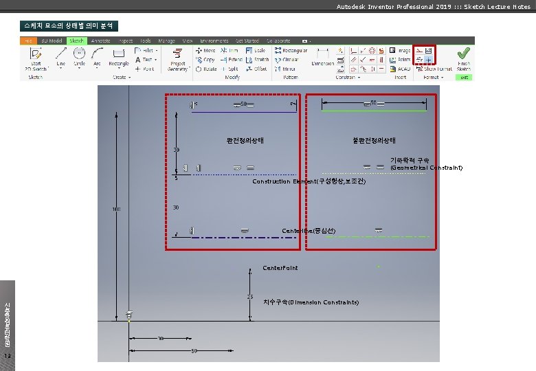 Autodesk Inventor Professional 2019 : : : Sketch Lecture Notes 스케치 요소의 상태별 의미