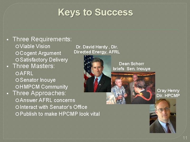 Keys to Success Three Requirements: Viable Vision Cogent Argument Satisfactory Delivery Dr. David Hardy
