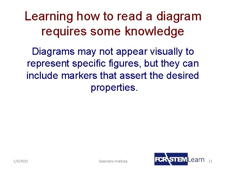 Learning how to read a diagram requires some knowledge Diagrams may not appear visually