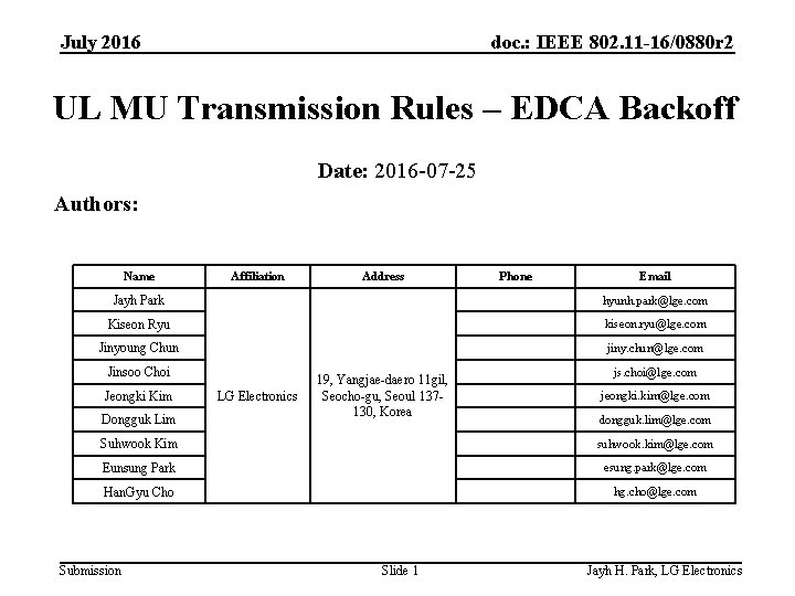 July 2016 doc. : IEEE 802. 11 -16/0880 r 2 UL MU Transmission Rules