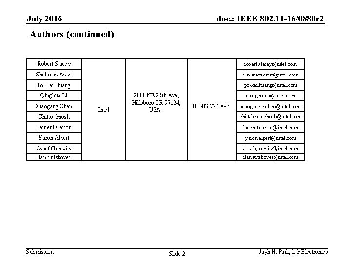 July 2016 doc. : IEEE 802. 11 -16/0880 r 2 Authors (continued) Robert Stacey