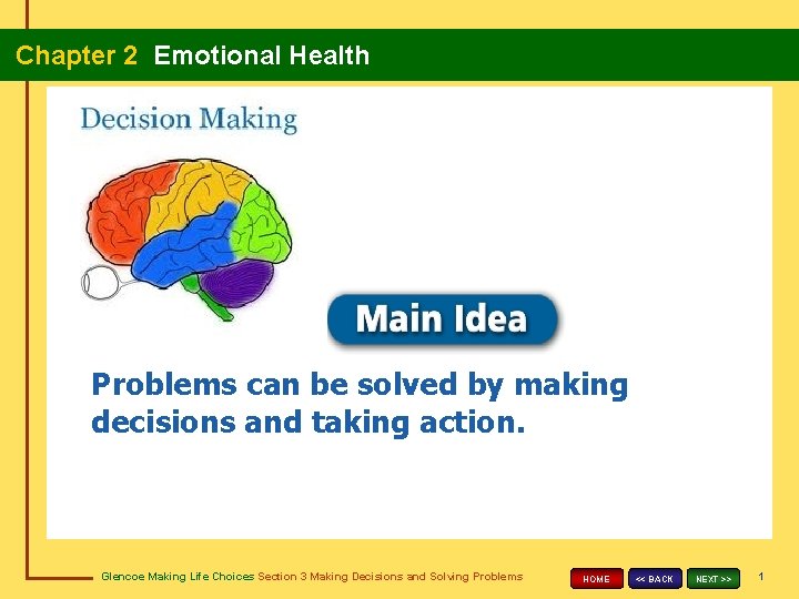 Chapter 2 Emotional Health Problems can be solved by making decisions and taking action.